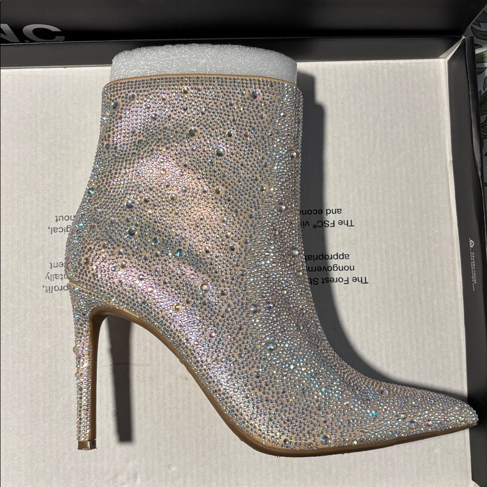 INC International Concepts AB Bling Silver Rhinestone Stiletto Heeled Booties 8 - Picture 6 of 8